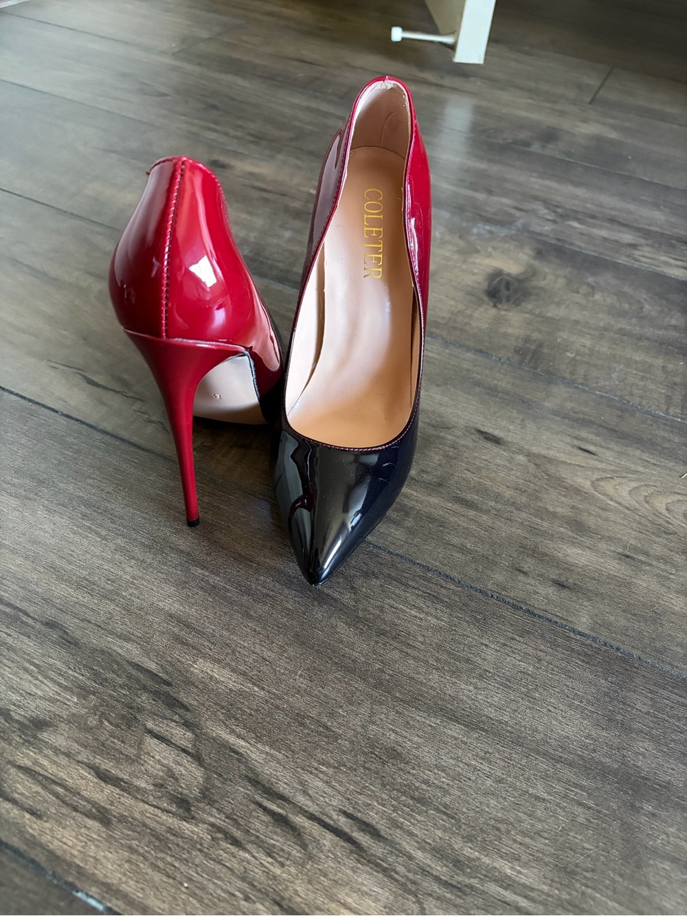 Two-Tone Red and Black Patent Stiletto Pumps